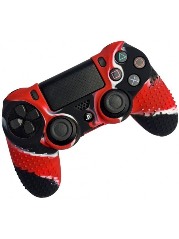 Red-Black Silicone Cover for PS4 Controller with Thumb Grips – 2 pcs